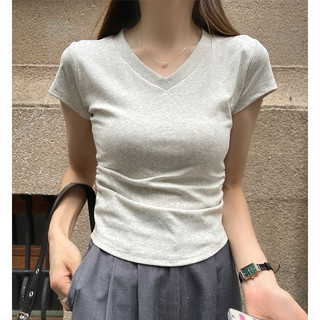 Áo Kiểu Croptop Dáng Lỡ Cổ Tim Rúm Eo nữ