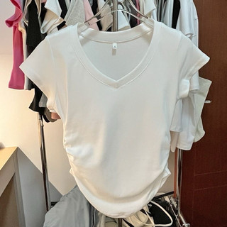 Áo Thun, Áo babytee croptop nữ cổ tim rúm eo