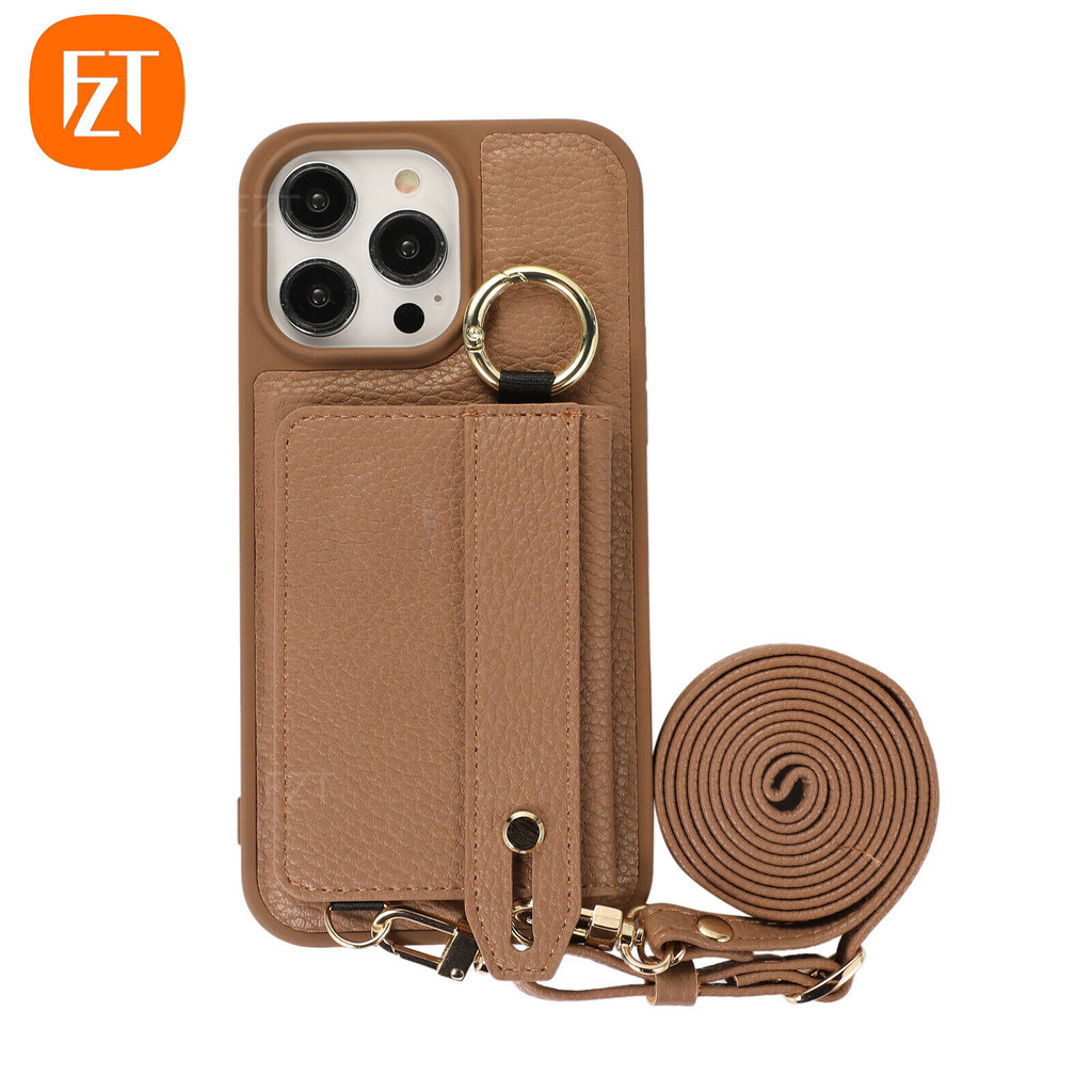 Dành Cho iPhone 16 15 14 13 12 11 Pro Max Đeo Ngang Ví Điện Thoại Cho iPhone 16Plus Thẻ Tín Dụng Da Dây Đeo Tay Giá Đỡ Dây Đeo Ruy Băng