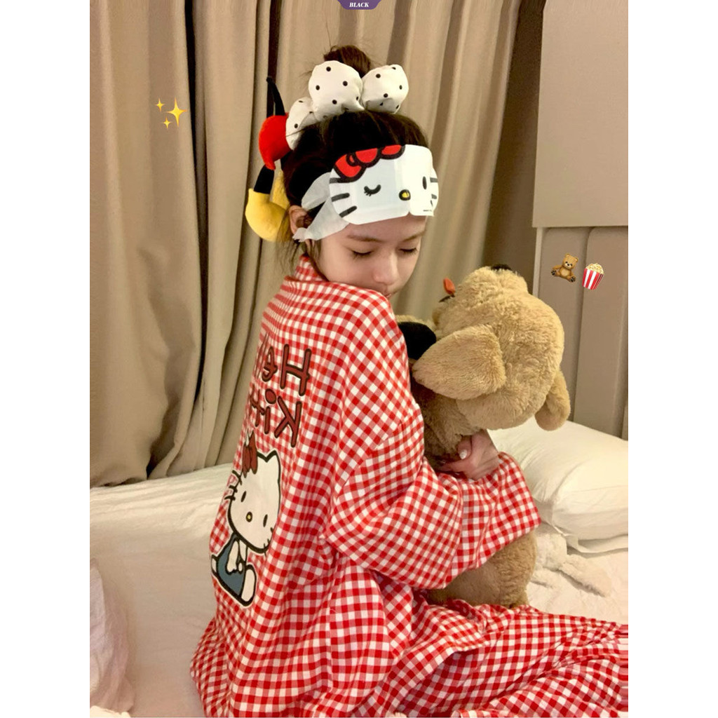 Bộ đồ ngủ HelloKitty kẻ sọc Nhật Bản Nữ Xuân Thu Hoạt hình dễ thương Học sinh Quần dài tay Bộ đồ mặc nhà [BL]