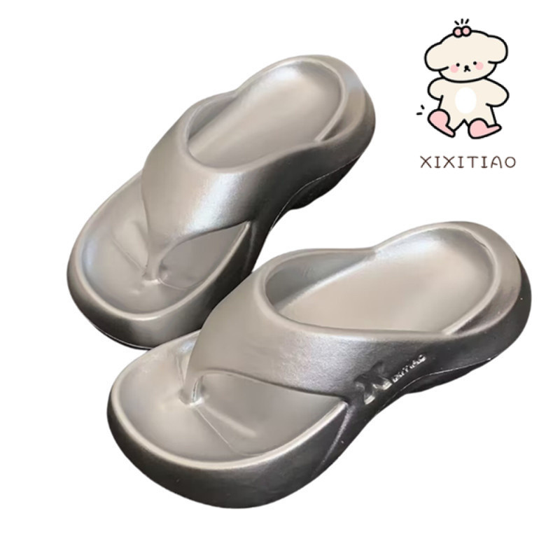 Xixitiao dép nữ đế dày EVA tăng chiều cao, thiết kế lật, phong cách ins, phù hợp đi biển mùa hè