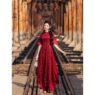 Áo dài tay lỡ xòe bèo in họa tiết hồ điệp AD237