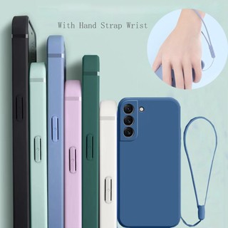 Thời Trang Mới Samsung Galaxy S21 FE S22 Plus S21 Siêu Vuông Khung Ốp Lưng Mỏng Mềm TPU Silicon Có Dây Đeo Tay Dây Đeo Cổ Tay