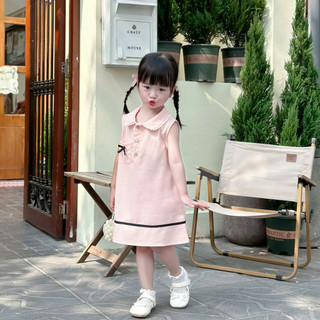 Váy Tiểu Thư Linen Hồng Nơ Đen Cho Bé Mặc Đi Học, Đi Chơi,.... 8-26kg