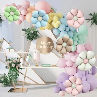 Bong Bóng Hoa Nhiều Màu Sắc Macaron Daisy Nhôm Lá Bóng Phụ Kiện Tiệc Sinh Nhật
