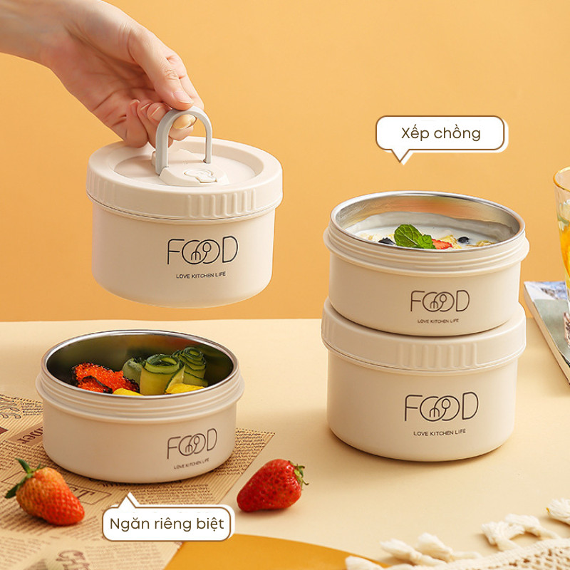 Hộp Cơm Giữ Nhiệt Inox 304 3 Lớp Cách Nhiệt, Nắp Chống Đổ Canh, An Toàn Cho Lò Vi Sóng Mang Đi Học, Dã Ngoại | 252