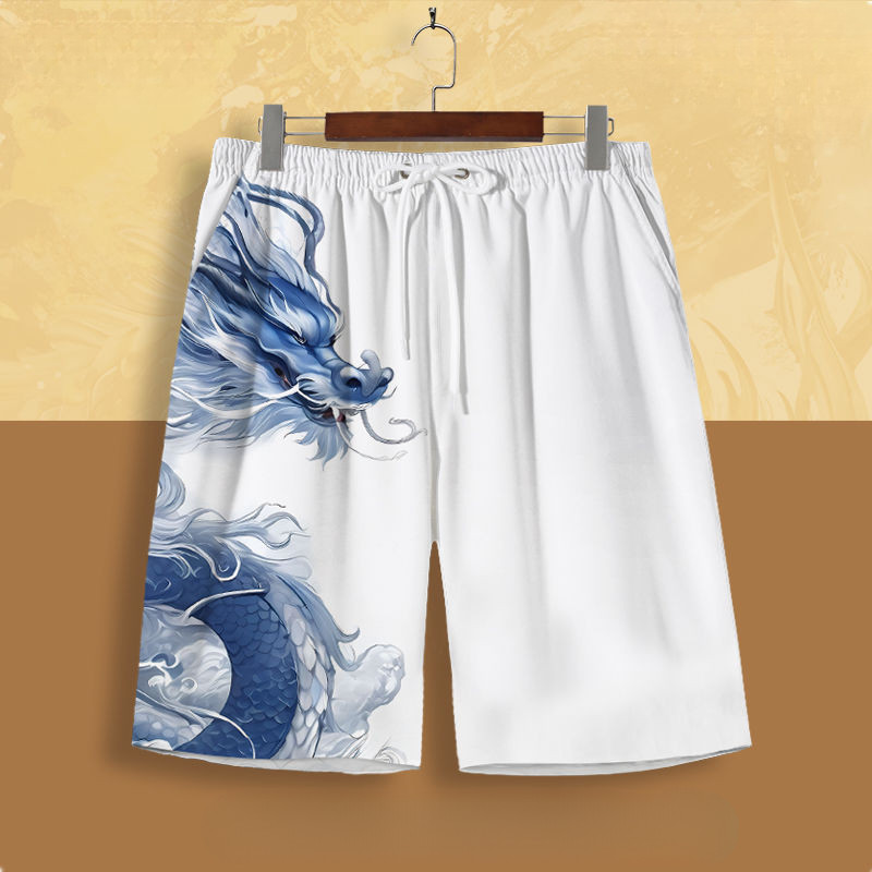 Quần short nam phong cách Trung Quốc in hình rồng totem thời trang retro cho kỳ nghỉ biển