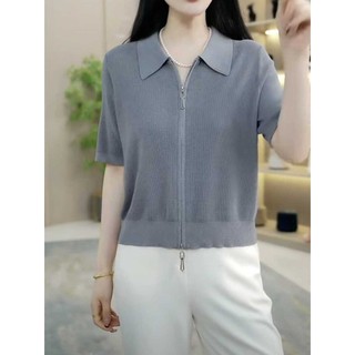 Tay Ngắn Dệt Kim Nữ Mùa Hè Phong Cách Mới Thời Trang Phù Hợp Với Áo Thun Mỏng Phong Cách Dây Kéo Cardigan Rời Mỏng Hơn Nhìn Top