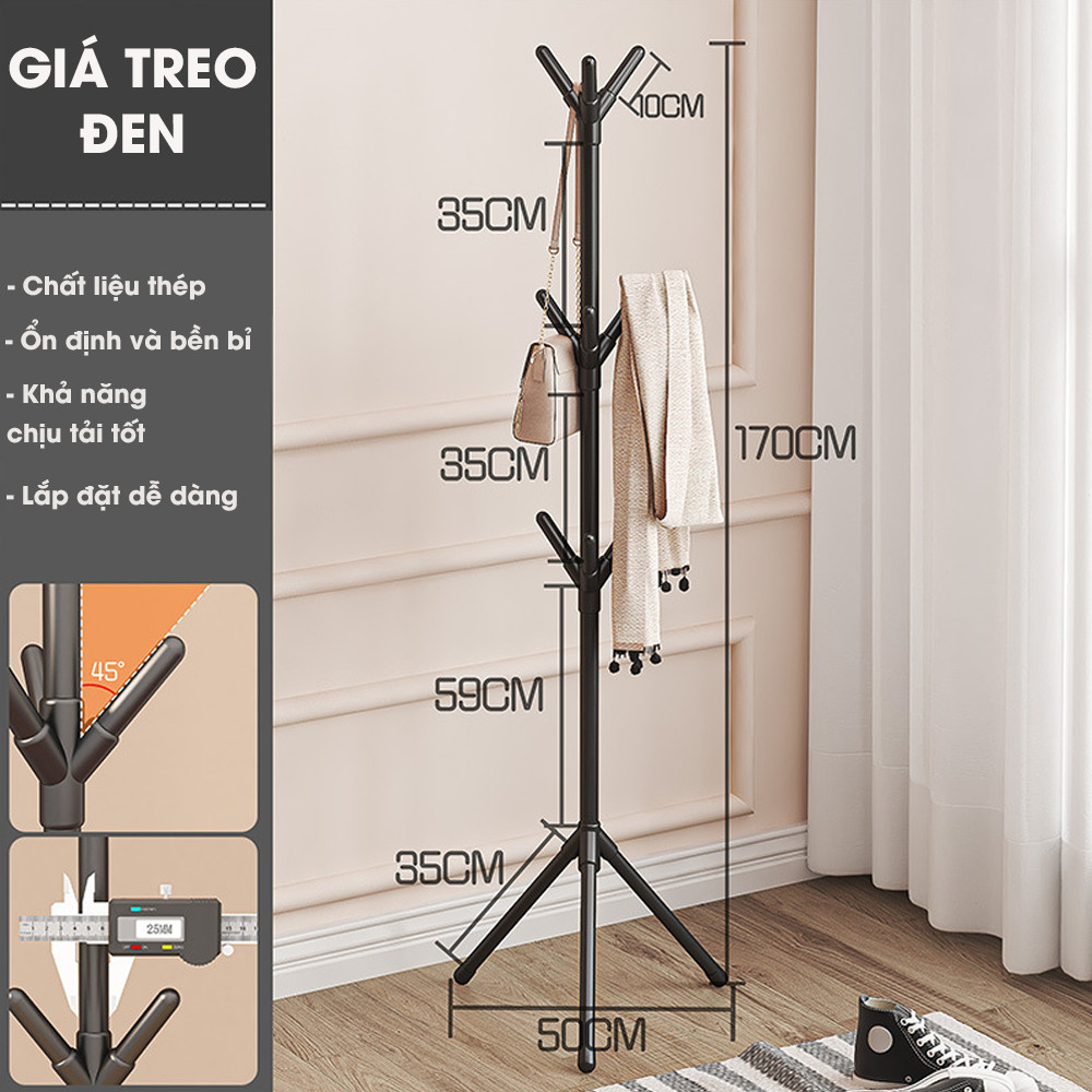 Cây treo quần áo bằng thép không gỉ DIN0 treo túi xách, mũ thông minh đa năng tiện lợi decor chịu lực tốt