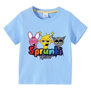 2025 Hoạt Hình Sprunki Áo Thun Cho Trẻ Em Tay Ngắn Bé Trai Bé Gái Mùa Hè Thường Ngày Tee Playwear Trang Phục