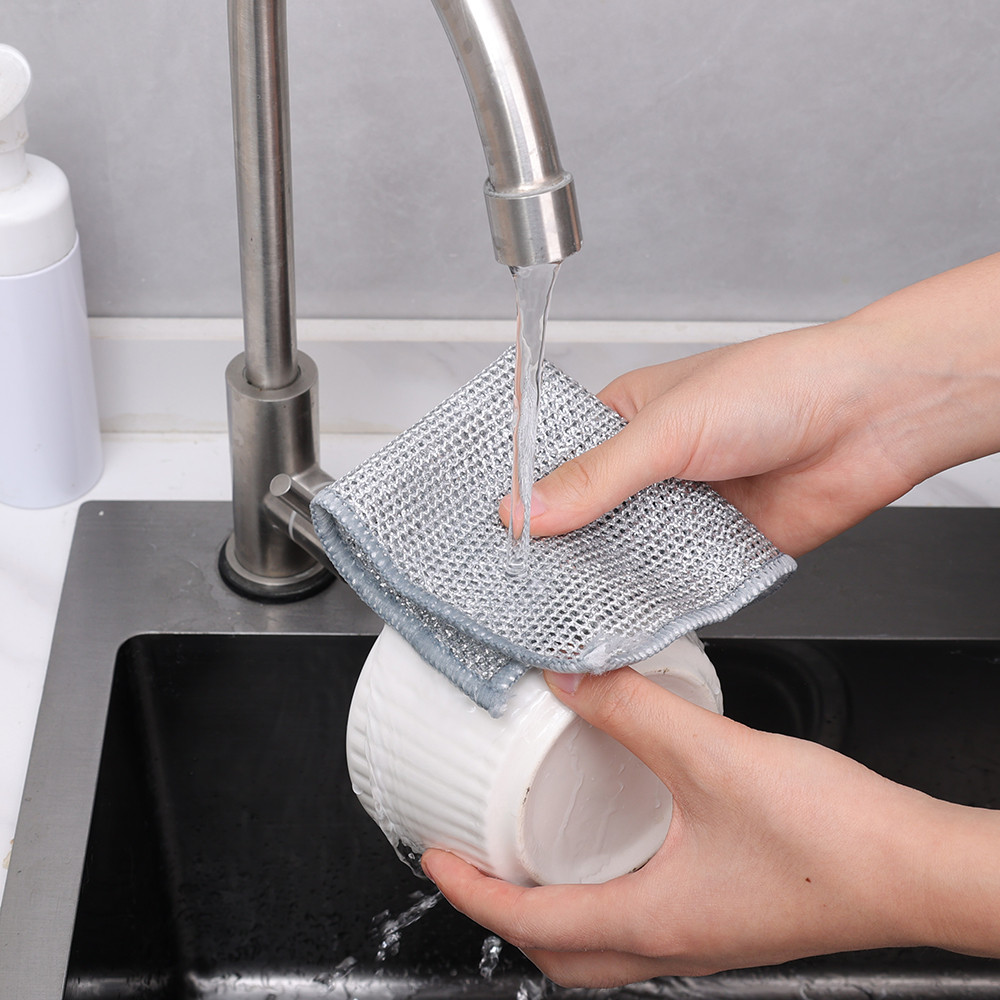 [Trang chủ] Dụng cụ chà sàn bằng thép dày 5 gói - Công suất chà hai mặt cho chậu cháy, Chất tẩy rửa bề mặt chống trầy xước có sợi nhỏ, không rỉ sét & không xơ