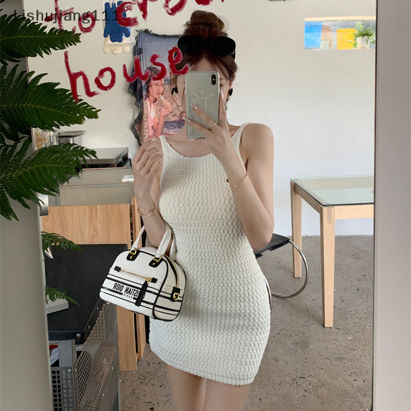 Li Backless Váy Nữ Dệt Kim Phong Cách Hàn Quốc Hotsweet Sang Trọng Vỏ Mini Đầm SHU