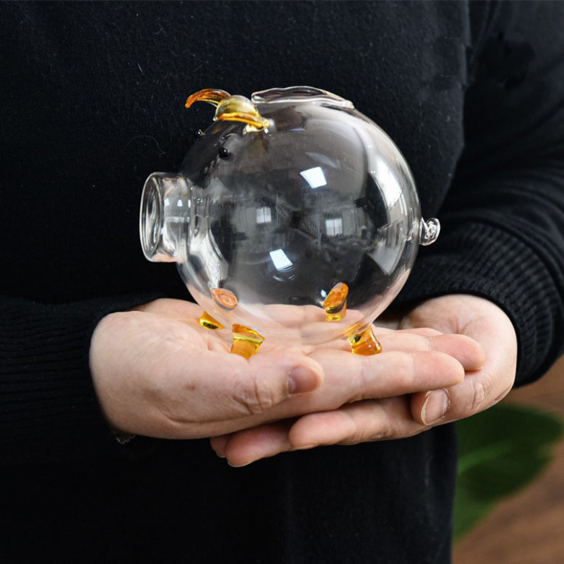 Chai Lưu Trữ Heo Đất Nhỏ Bằng Thủy Tinh Borosilicate Cao，Chai Trang Trí Heo Con