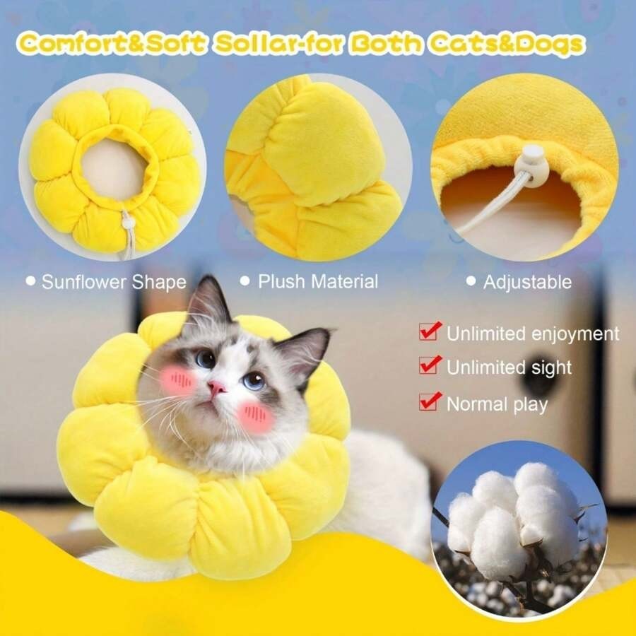 Vòng cổ phục hồi hướng dương có thể điều chỉnh cho mèo và chó nhỏ - Vòng cổ thú cưng hình tròn Elizabeth thoải mái để chữa bệnh sau phẫu thuật và ngăn ngừa liếm và cắn
