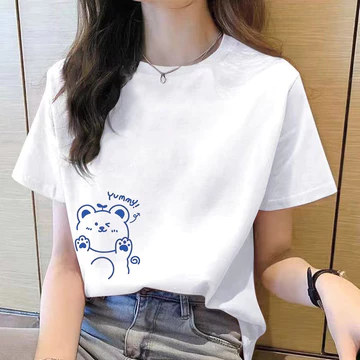 大 ❈ ❥ ❈ ❈ ✷ ❥ ❥ ❈ ❈ áo thun hàn quốc dành cho nữ quần áo nữ Áo thun nữ tay ngắn Áo thun nữ mùa hè thông thường mới Áo thun nữ cổ tròn dáng rộng thời trang in hình áo thun nữ M-4XL