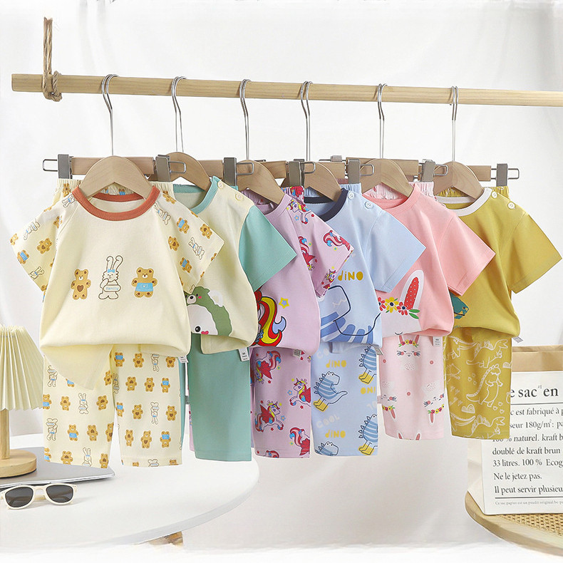 Trẻ Em Cotton Nguyên Chất Ngắn Tay Phù Hợp Với Áo Thun Mùa Hè Quần Áo Bé Trai Bộ Đồ Bé Gái Quần Áo Mùa Hè Quần Áo Trẻ Em IBSG