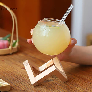Gcdhome Cocktail Cốc Thủy Tinh Có Chân Đế Bằng Gỗ Sáng Tạo Thanh Thủy Tinh Uống Ronud Cocktail Mặt Trăng Cốc Trái Cây Nước ép Tumbler HOT