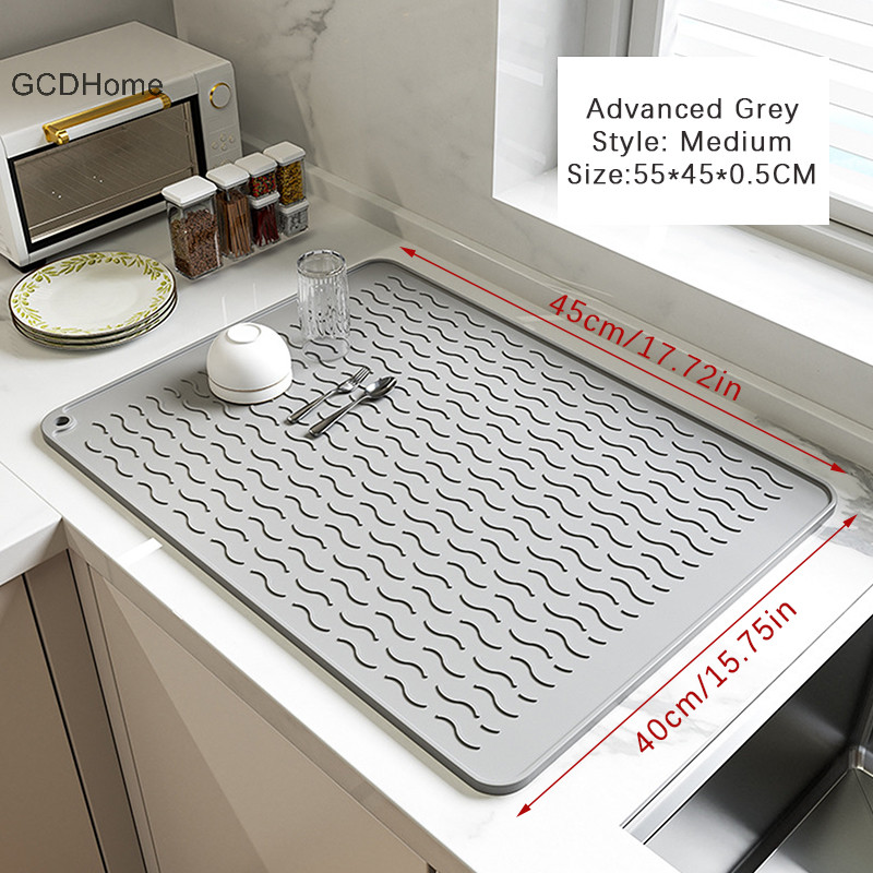 Gcdhome Silicone Dish Sấy Thảm Chịu Nhiệt Có Thể Gập Lại Chống Trơn Trượt Đĩa Thoát Thảm Nhà Bếp Mặt Bàn Nhỏ Giọt Khay Bồn Rửa Miếng Lót HOT