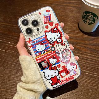 Ốp điện thoại di động thiết kế quái vật hoạt hình Sanrio Hello Kitty cho IPhone 11 15 14 13 Pro Max 12 / 8se 7 Plus XS Chất liệu silicon chống nước và chống sốc Vỏ mới