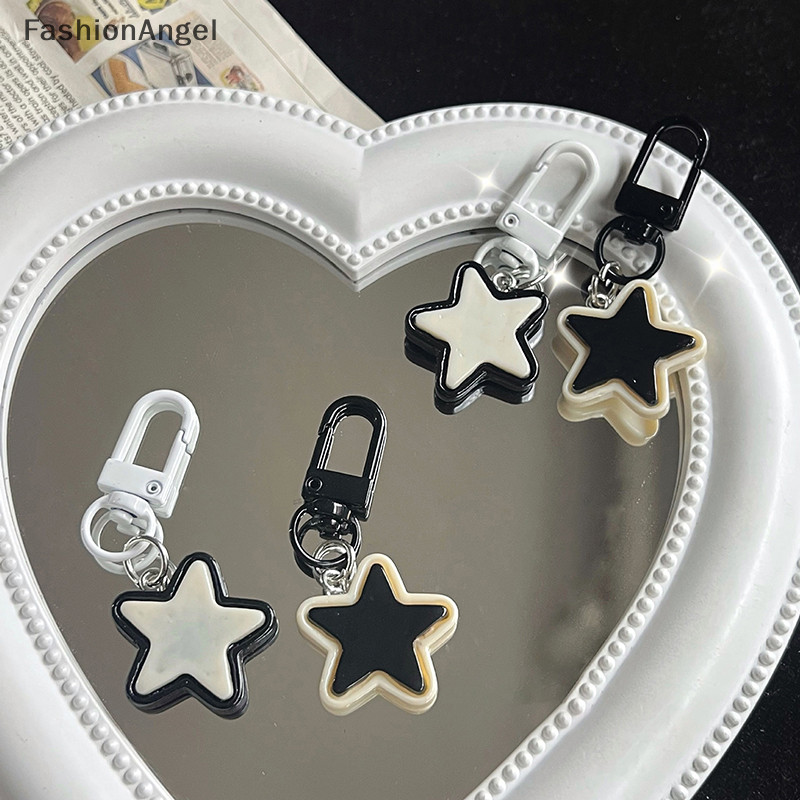 Fashionangel Dễ Thương Đơn Giản Đen Trắng Ngôi Sao Móc Khóa Y2k Vintage Pentagram Móc Khóa Túi Mặt Dây Chuyền Trang Trí Bé Gái Bé Trai Quà Tặng TH
