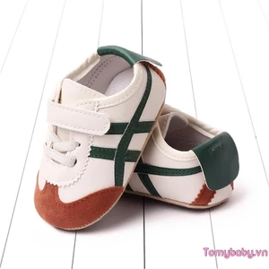 Bé Moccasins Giày Thể Thao Màu Sắc Tương Phản Sọc Da PU Chống Trơn Trượt Đế Prewalker Giày Tập Đi Đầu Tiên Cho Bé Trai Bé Gái