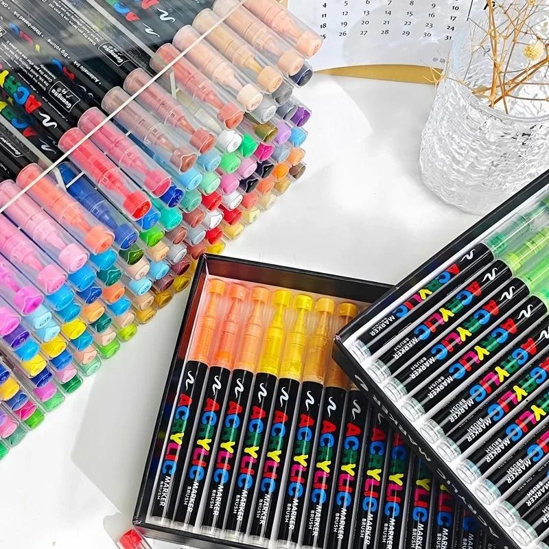 Quảngna 12 / 24 / 30 / 36 / 48 / 60 / 72 Chiếc Màu Acrylic Đầu Mềm Bút Đánh Dấu Sơn Graffiti Gốm DIY Hộp Gfit Marker Set Lễ Hội Cung Cấp