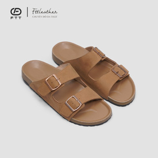 Dép đế trấu quai ngang 2 khóa da bò Fttleather cho nam nữ thời trang unisex thấm hút mồ hôi chân