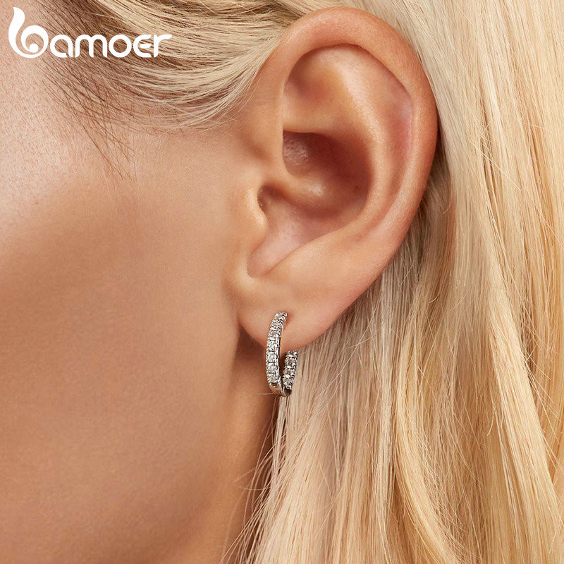 Bông tai bạc Bamoer 925 lấp lánh Moissanite Trang sức Quà tặng cho Nữ