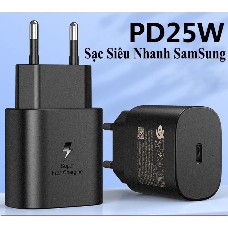 Bộ sạc nhanh SamSung PD25W, kèm cáp sạc Silicon Type C - Type C, dài 2m, dây cáp bền, không rối