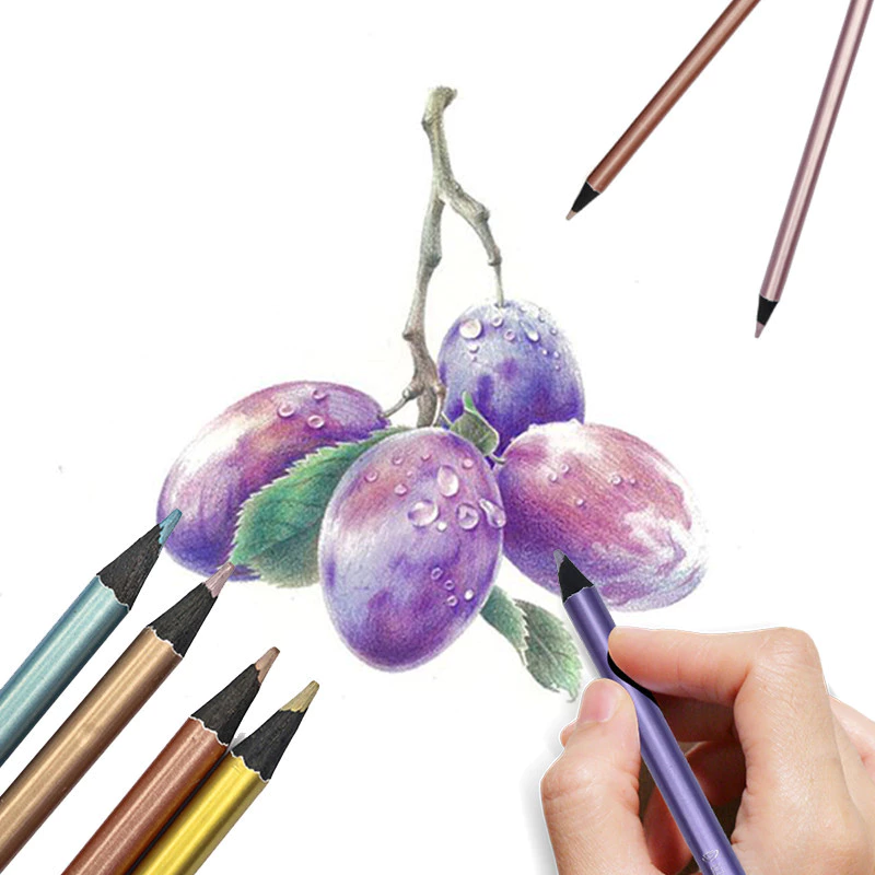 Anglemark 12 / 18 Màu Kim Loại Màu Bút Chì Bộ Không Độc Hại Màu Vẽ Bút Chì Màu Kim Loại Graffiti Màu