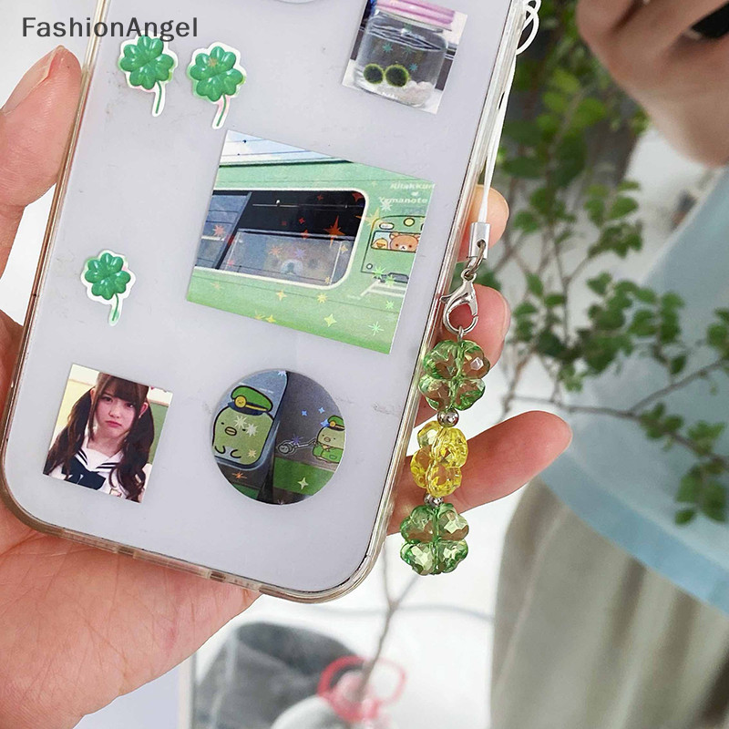 Fashionangel Handmade Đính Hạt Dây Xích Điện Thoại Bốn Lá Cỏ Ba Lá Điện Thoại Nhiều Màu Sắc Móc Khóa CCD Mặt Dây Chuyền Điện Thoại Di Động Quyến Rũ Phụ Kiện Treo Trang Trí TH