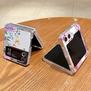 Hoa Dễ Thương Họa Tiết Tình Yêu Trong Suốt Silicon Mềm Vỏ Điện Thoại Cho Samsung Galaxy Z Flip 6 Flip 5 Flip 4 Flip 6 5 4 3 Khóa Kim Loại Silicon Gấp Bao