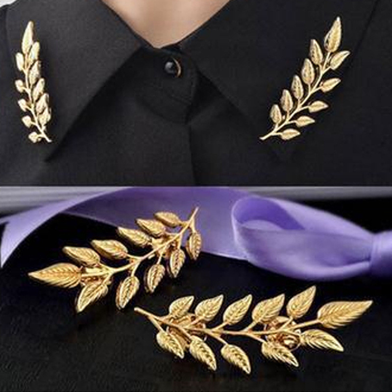 [Yunyuan] Trang sức cao cấp Hàn Quốc Trang sức sang trọng cổ điển Ba chiều Lá cây Trâm cài cổ áo Áo sơ mi tai lúa mì Nút cổ áo
