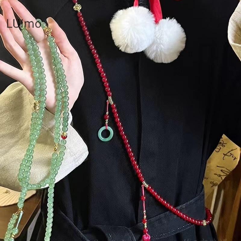 Luimo Đá Tự Nhiên Cầu Nguyện Vòng Cổ Nữ Phật Giáo Thiền Xanh Pha Lê Vòng Cổ Dài sel Chokers Quà Tặng SBS