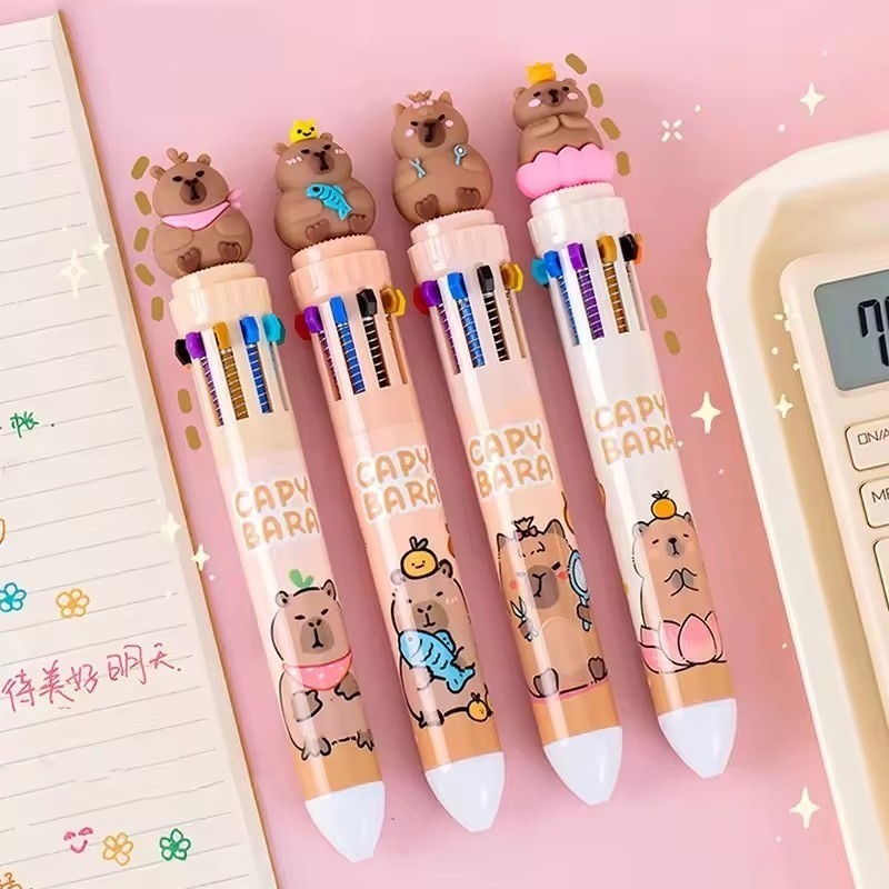3 Bút Bi Capibala 10 Màu - Bút Trung Tính Pufferfish - Đồ Dùng Văn Phòng Phẩm Trường Học - Bút Viết Vẽ Học Sinh - Hoạt Hình, Dễ Thương, Nhanh Khô, Mịn