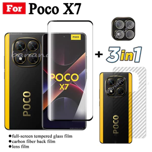 Kính cường lực 3 trong 1 Poco X7 cho PocoX7 X7 Pro Poco C75 C65 C61 Bảo vệ màn hình Ống kính máy ảnh Kính cường lực Full Cover Phim