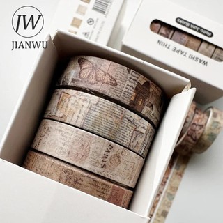 Jianwu 8 Cuộn / bộ Vintage Tiếng Anh Văn Bản Hoa Dầm Du Lịch Phong Cảnh Chất Liệu Cắt Băng Washi Sáng Tạo DIY Tạp Chí Văn Phòng Phẩm