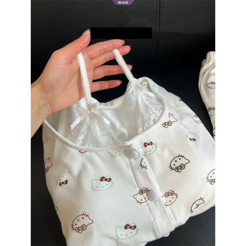 Bộ Đồ Ngủ Mèo HelloKitty Nữ Xuân Thu Mới Quần Dài Tay Phong Cách Công Chúa Nhật Bản Mặc Ở Nhà [BL]