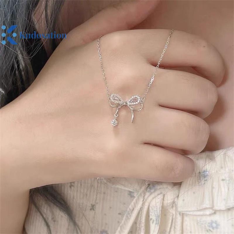 Kudosation Thời Trang Hai Lớp Nơ Mặt Dây Chuyền Vòng Cổ Dành Cho Nữ Cô Gái Thanh Lịch Đa Năng Vòng Cổ Xương Đòn Dây Chuyền Phụ Kiện Trang Sức