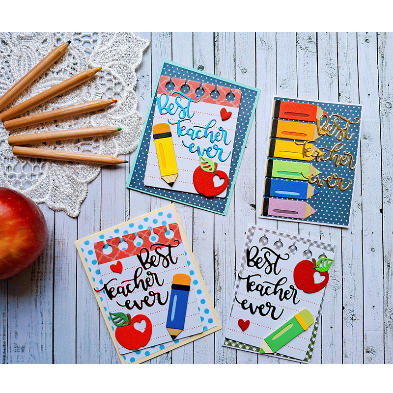 Bút Chì Họa Tiết Apple Kim Loại Thép Carbon Cắt Khuôn DIY Dập Nổi Mẫu Sổ Lưu Niệm Album Ảnh Thiệp Chúc Mừng Cắt Chết Giấy Nghệ Thuật Khuôn