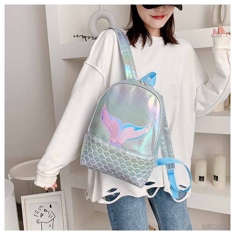 / / -Ba Lô nàng tiên cá Bling giản dị dành cho bé gái Túi đi học in hình đa năng sáng bóng dành cho trẻ em