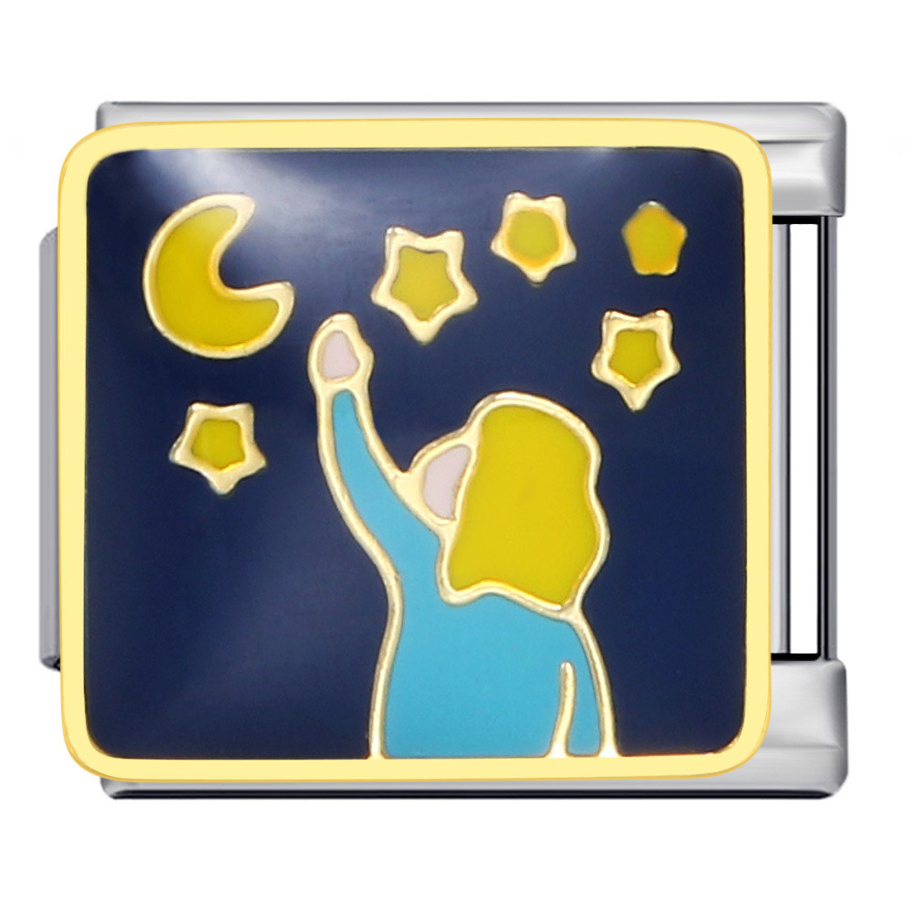 Night Sky Star Moon Series Vòng tay mô-đun Ý Thép không gỉ Hàn Hoa văn DIY Đàn hồi Vòng tay Phụ kiện