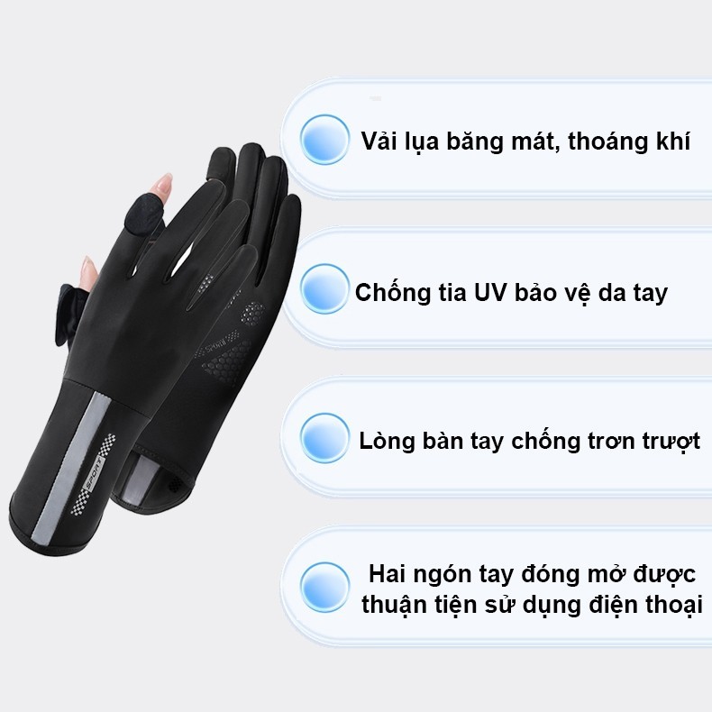 PVN63529 Găng Tay Chống Tia UV Chống Nắng Hở Ngón Chống Trượt Bao Kín Tay Thoáng Khí Lái Xe Nam Nữ