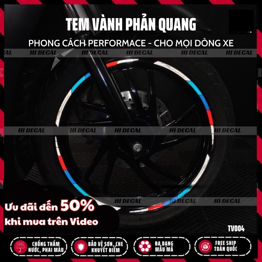 Tem dán vành phản quang Performance full 2 vành cho xe SH Wave Sirius |TV004| Decal tem phản quang cao cấp chống nước