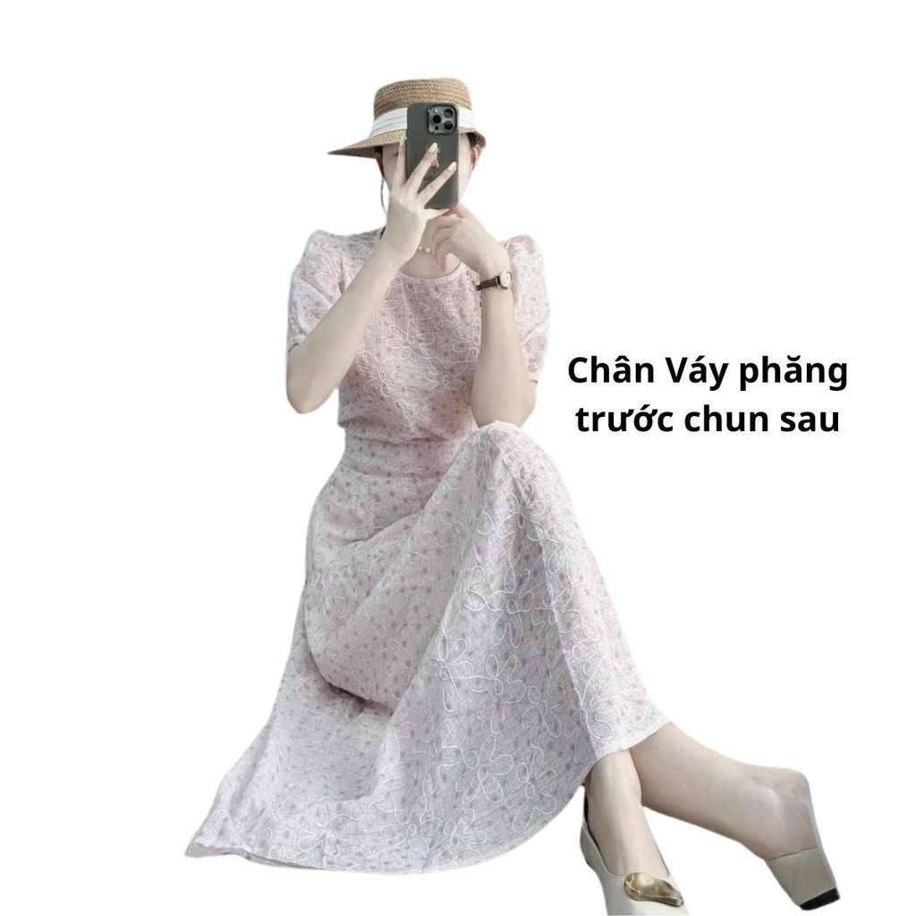 Set bộ chân váy và áo hàng hai lớp đi làm đi chơi du lịch biển chất tơ nổi nhẹ mát SET42