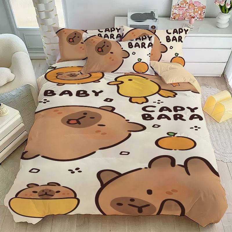 PS1 Dễ Thương Capybara 3IN1 Phù Hợp Với Bộ Chăn Ga Gối Chăn Ga Gối Nhà Phòng Ngủ Có Thể Giặt Ký Túc Xá SP1