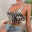 Pealike Nữ Acrylic Hình Học Kim Sa Lấp Lánh Crop Rỗng Backless Lễ Hội Ngực Dây Xích