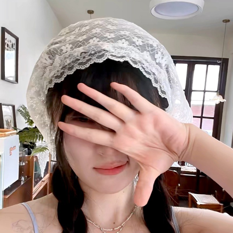 Phụ Kiện Tóc Phổ Biến - Băng Đô Tam Giác Ren Hoa Nữ - Khăn Đầu Phong Cách Mục Vụ - Xuân Hè Thời Trang Pháp Ngọt Ngào - Du Lịch Ảnh Bandana Turban