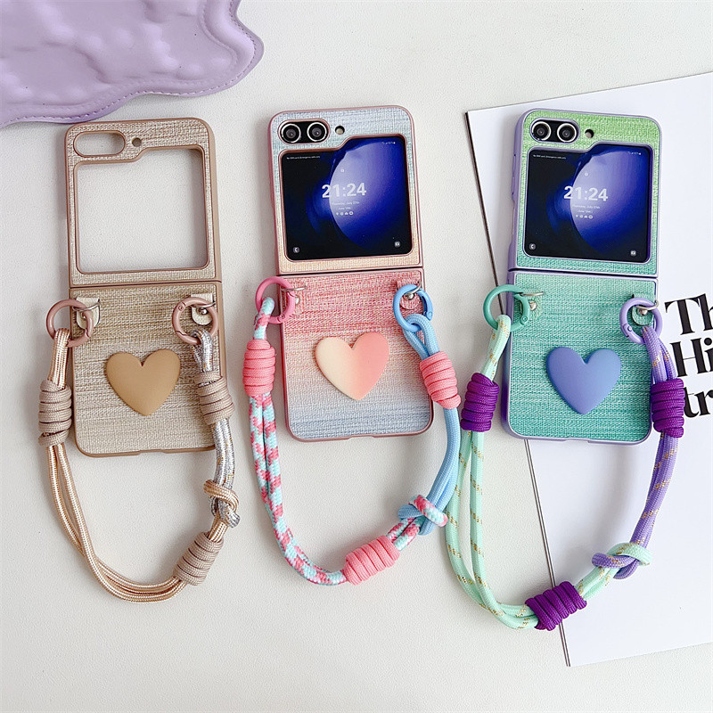 Sang Trọng Hàn Quốc Nhiều Màu Sắc Trái Tim Tình Yêu Di Động Dây Dành Cho Samsung Galaxy Z Flip5 5G Z Flip5 Zflip3 Flip 4 Flip5 Vỏ Chống Sốc