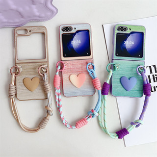 Ốp Điện Thoại Gradient Nhiều Màu Sắc Cho Samsung Galaxy Z Flip 5 Z Flip4 ZFlip3 Vòng Tay Tình Yêu Bảo Vệ Vỏ PC Bảo Vệ Flip5 Cover